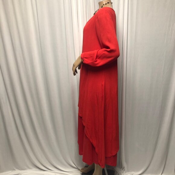 Zanzea Dress Womens Size 8 Red Layered Long Sleeve V Neck Boho Hippie Lagenlook - Picture 4 of 7
